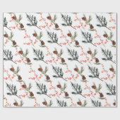 Papier Cadeau Branche de pin d'épinette d'hiver Connes Baies de (Plat)