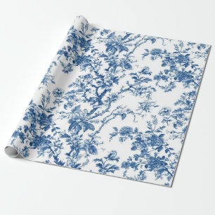 Papier Cadeau Branche Fleurie Bleue Douce Toile pour Jardin Fête