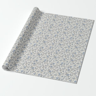 Papier Cadeau Branche Florale Petite Bleue Blanc Chaud