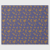 Papier Cadeau Branche jaune feuillu sur bleu (Plat)