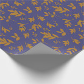 Papier Cadeau Branche jaune feuillu sur bleu (Coin)