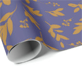 Papier Cadeau Branche jaune feuillu sur bleu (Coin rond)