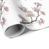 Papier Cadeau Branche moderne tendance cerise fleurie arbre (Coin rond)