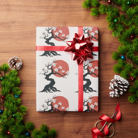 Papier Cadeau Branche moderne tendance cerise fleurie arbre (Cadeau de vacances)