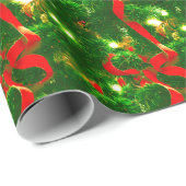 Papier Cadeau Branches d'arbre de Noël et rubans rouges (Coin rond)