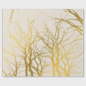 Papier Cadeau Branches d'arbre dorées sur fond beige (Plat)