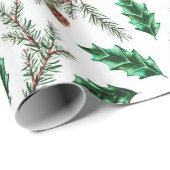 Papier Cadeau Branches de cônes et de pins (Coin rond)