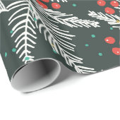 Papier Cadeau Branches de Fir Blanc - Décor de Noël (Coin rond)