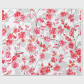 Papier Cadeau Branches de fleurs de cerisiers sur le fond blanc (Plat)
