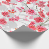 Papier Cadeau Branches de fleurs de cerisiers sur le fond blanc (Coin)