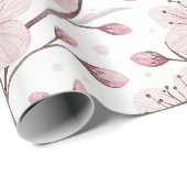 Papier Cadeau Branches de fleurs roses romantiques et floraison (Coin rond)