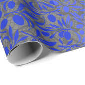 Papier Cadeau Branches de fruits bleus sur fond de filet gris.2t (Coin rond)