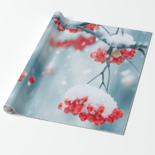 Papier Cadeau Branches de houx enneigées Fêtes