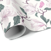 Papier Cadeau Branches de Magnolia Blush en floraison (Coin rond)