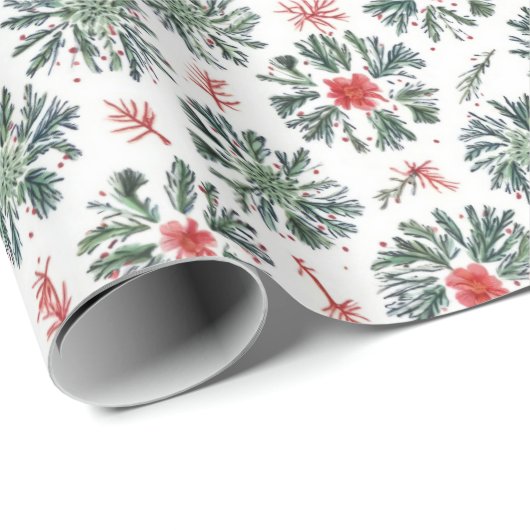 Papier Cadeau Branches de Noël (Coin rond)