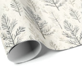 Papier Cadeau Branches de Noël Chic Cream (Coin rond)