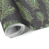 Papier Cadeau Branches de pin aquarelle sur arrière - plan noir. (Coin rond)