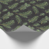 Papier Cadeau Branches de pin aquarelle sur arrière - plan noir. (Coin)