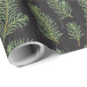 Papier Cadeau Branches de pin aquarelle sur arrière - plan noir. (Coin rond)
