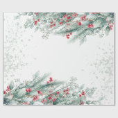 Papier Cadeau Branches de pin Baies Fêtes (Plat)