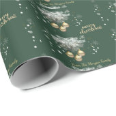 Papier Cadeau Branches de pin,Boules Vertes Joyeux Noël (Coin rond)