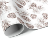 Papier Cadeau Branches de pin Cône de pin Cadeau rustique (Coin rond)