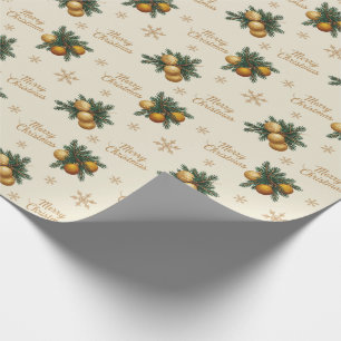 Papier Cadeau Branches de pin Gold Snowflake Bauble Ornement
