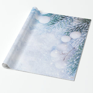 Papier Cadeau Branches de pin, Neige