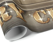 Papier Cadeau Branches de pin, Ornements, Vacances en bois (Coin rond)