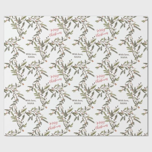 Papier Cadeau Branches de pin rustique Fêtes Joyeux Noël (Plat)