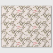 Papier Cadeau Branches de pin rustique Vacances rose Joyeux Noël (Plat)