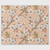 Papier Cadeau Branches de Sakura pêche Botanique florale blanche (Plat)