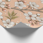 Papier Cadeau Branches de Sakura pêche Botanique florale blanche (Coin)