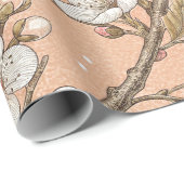 Papier Cadeau Branches de Sakura pêche Botanique florale blanche (Coin rond)