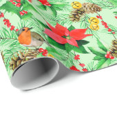 Papier Cadeau Branches d'épinette de Poinsettia Cones Robin Card (Coin rond)