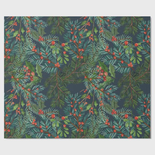 Papier Cadeau Branches d'épinette et omella motif de Noël Wrapp (Plat)