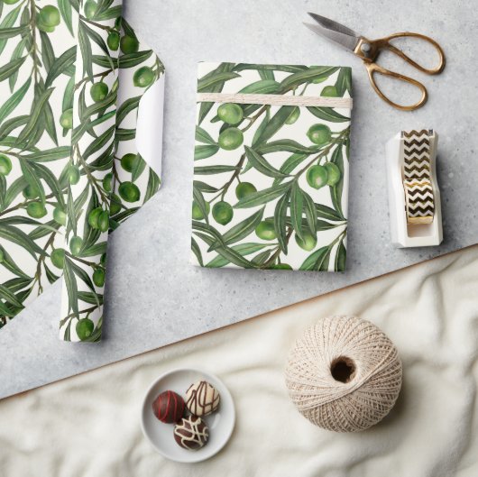 Papier Cadeau Branches d'olive sur blanc (Artisanat)