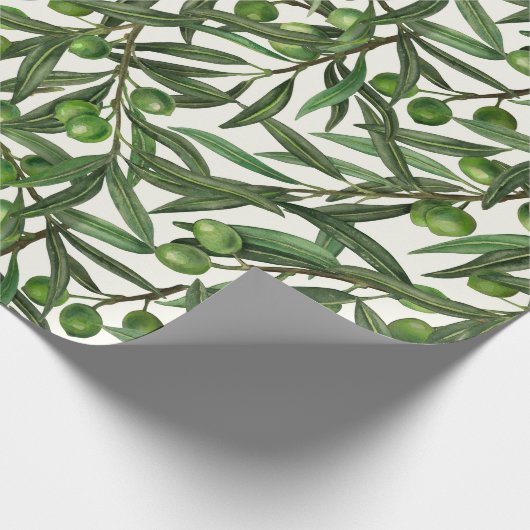 Papier Cadeau Branches d'olive sur blanc (Coin)