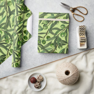Papier Cadeau Branches d'olive sur le vert miel