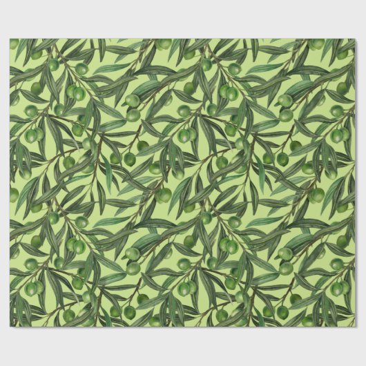 Papier Cadeau Branches d'olive sur le vert miel (Plat)