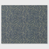 Papier Cadeau Branches élégantes Marine Bleue et Or (Plat)