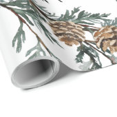 Papier Cadeau Branches Et Cônes De Juniper Bleu (Coin rond)