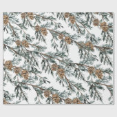 Papier Cadeau Branches Et Cônes De Juniper Bleu (Plat)