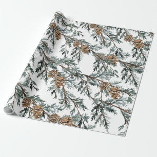 Papier Cadeau Branches Et Cônes De Juniper Bleu