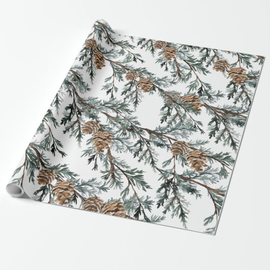 Papier Cadeau Branches Et Cônes De Juniper Bleu (Déroulé)