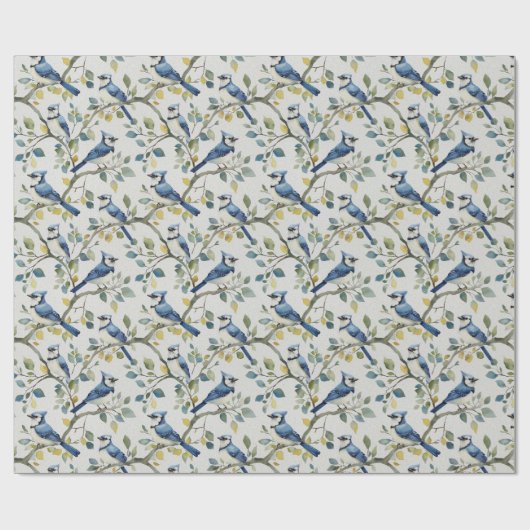 Papier Cadeau Branches et fleurs d'oiseaux Blue Jays (Plat)