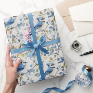 Papier Cadeau Branches et fleurs d'oiseaux Blue Jays