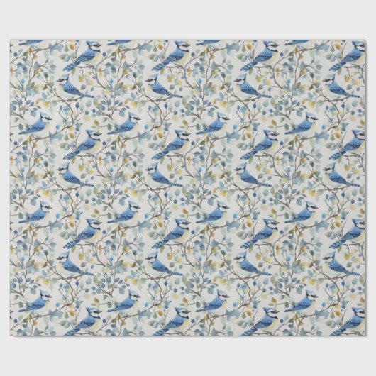 Papier Cadeau Branches et fleurs d'oiseaux Blue Jays (Plat)