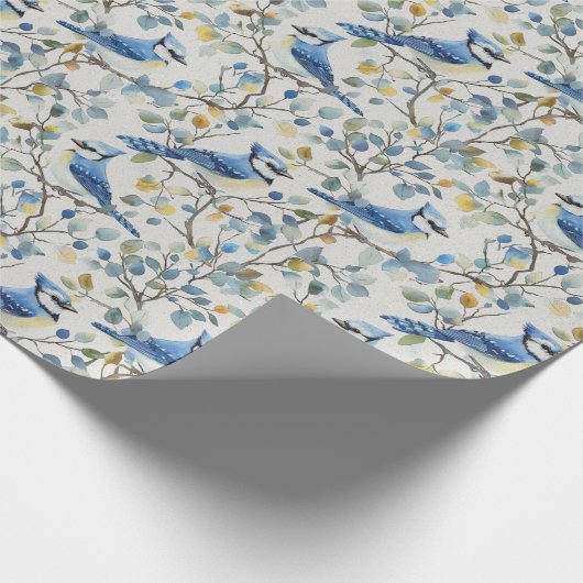 Papier Cadeau Branches et fleurs d'oiseaux Blue Jays (Coin)
