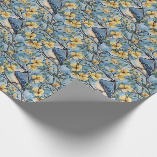 Papier Cadeau Branches et fleurs d'oiseaux Blue Jays (Coin)
